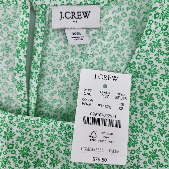 NWT J. Crew Floral Puff Sleeve Blouse XS Green Cottagecore Coquette Prairie - Picture 3 of 6